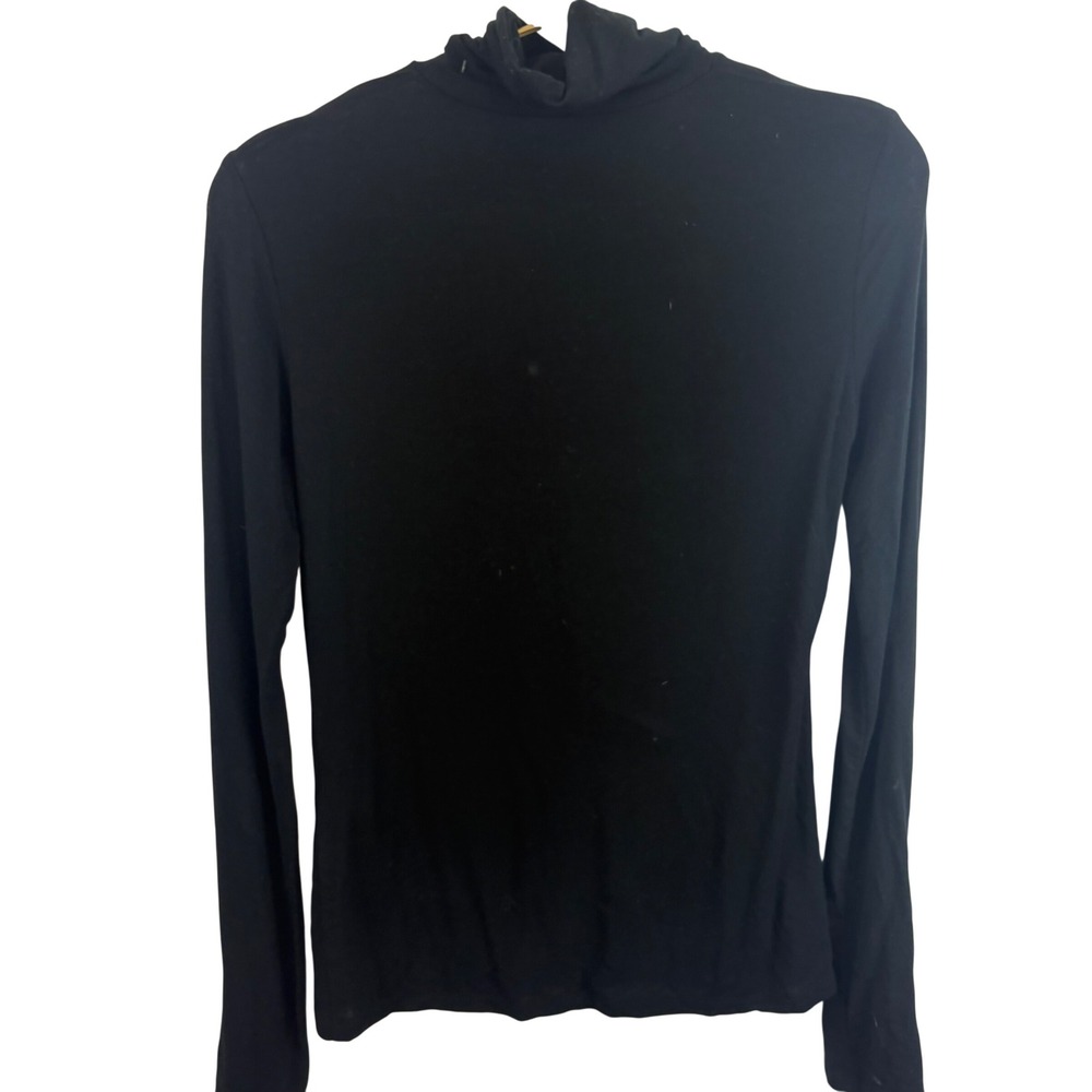 Amomento Black Tencel Wool Blend Basic Turtleneck Top AM22FWW02TL Size 2